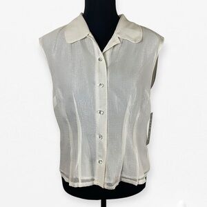 NWT Kate Hill Silk Cream White Tinsel Button Down Sleeveless Blouse Top M 8